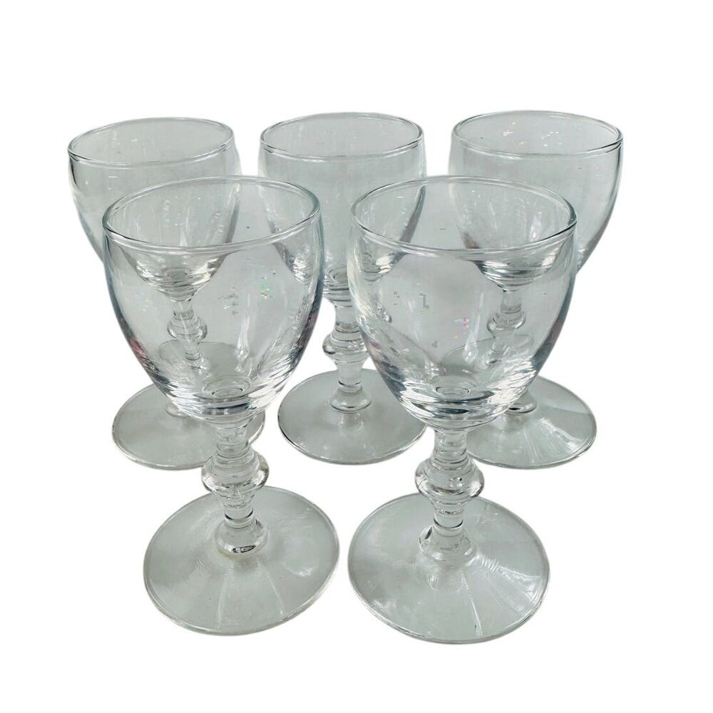 Vintage Clear Glass Georgian Cordial Cocktail Stemware Glasses Set of 5